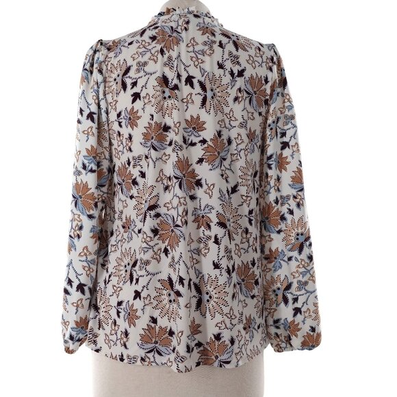 Ann Taylor XS High Neck Ruffle Long Sleeve Floral Blouse - Picture 3 of 7